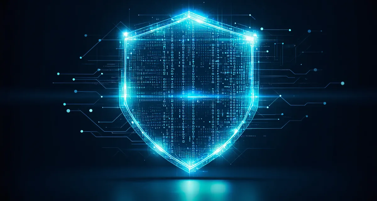 Abstract visualization of encrypted data protection with geometric shield patterns